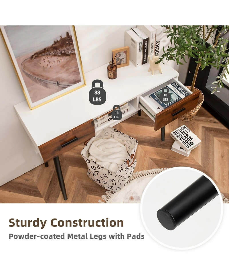 Mecale 42 Inch Industrial Console Table with 2 Drawers for Entryway Hallway