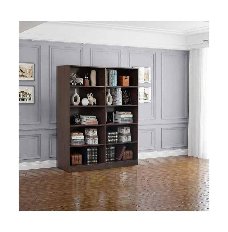 Basicwise Freestanding Classic Wooden Display Bookshelf, Floor Standing Bookcase, with 5 Open Display Shelves