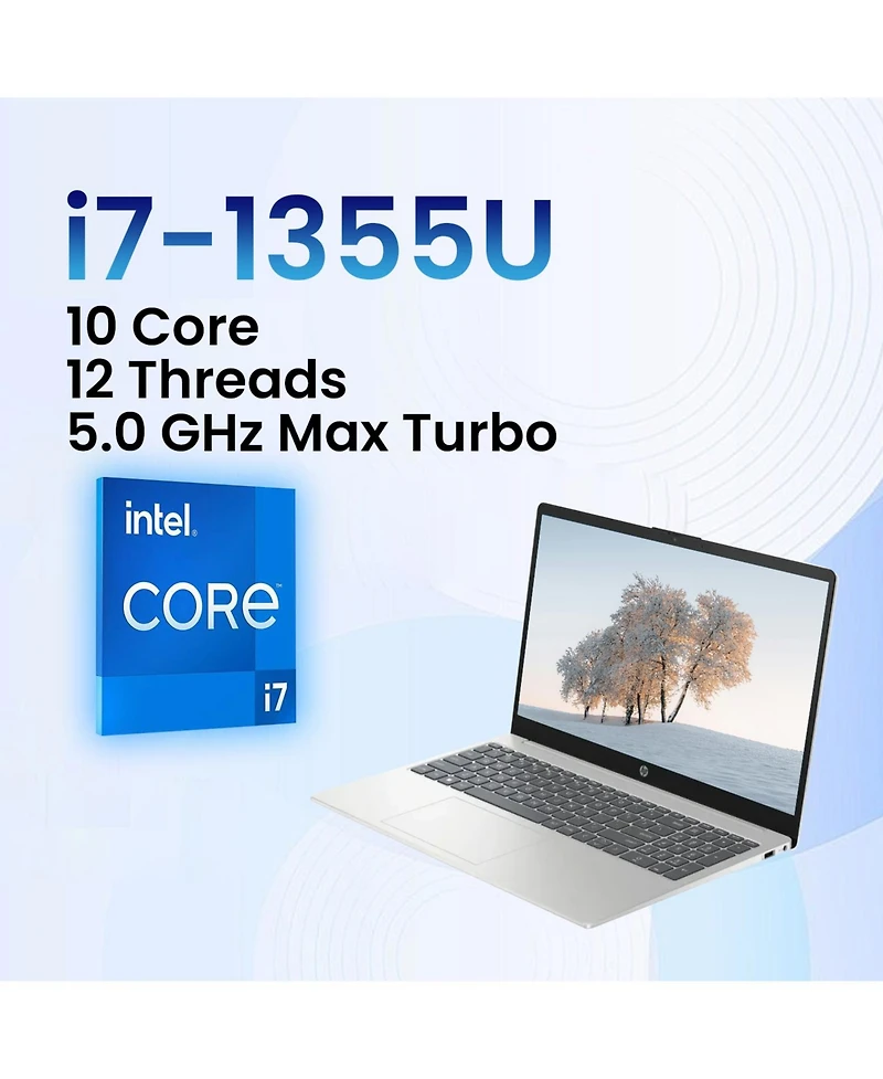 Hp Essential 15.6" Laptop, Intel Core i7-1355U, 16GB Ram, 512GB Ssd, Intel Iris Xe Graphics, Fhd 60Hz Display, Windows 11 Home, Silver