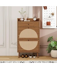 Casainc Rattan 2 Door Shoe Cabinet with 1 Drawer