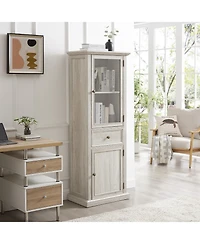 Tall Storage Kitchen Cabinet Freestanding Cabinet with Glass Door and Shelves