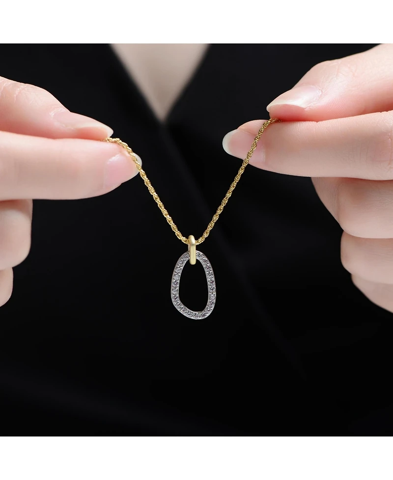 Rachel Glauber Two Tone with Clear Cubic Zirconia Oval Shaped Drop Pendant Necklace