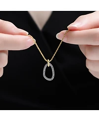 Rachel Glauber Two Tone with Clear Cubic Zirconia Oval Shaped Drop Pendant Necklace