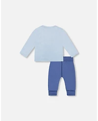 Deux par Baby Boys Cotton Jersey Two-Piece Top and Pant Set Blue