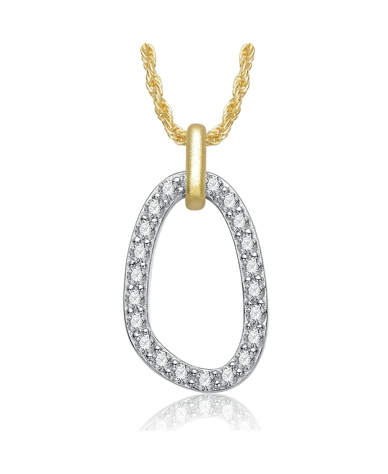 Rachel Glauber Two Tone with Clear Cubic Zirconia Oval Shaped Drop Pendant Necklace