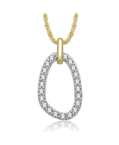 Rachel Glauber Two Tone with Clear Cubic Zirconia Oval Shaped Drop Pendant Necklace