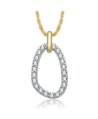 Rachel Glauber Two Tone with Clear Cubic Zirconia Oval Shaped Drop Pendant Necklace