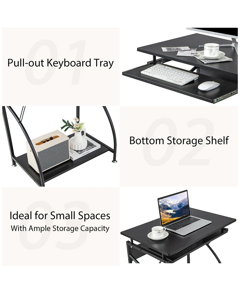Mecale 27.5 Inch Laptop Table Computer Desk for Small Spaces with Pull-out Keyboard Tray