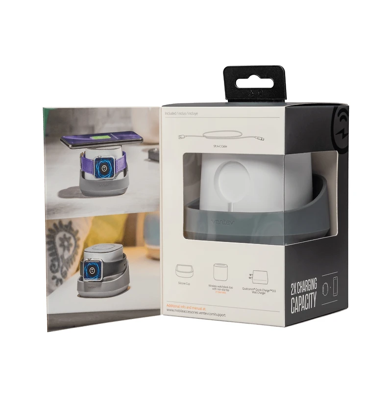 Ventev 10W Wireless Watchdock Duo Charging Pad and Apple Watch Charger-Gray