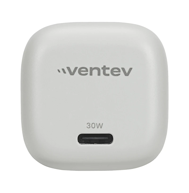 Ventev 30W Ultrafast Usb C Mini GaN Wall Charger and Usb C to Usb C Cable-White
