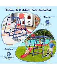 Gymax Toddler 7-In-1 Indoor Playground w/ Slide Climbing Net Crowling Ladder Rope Ladder