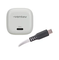 Ventev 30W Ultrafast Usb C Mini GaN Wall Charger and Usb C to Usb C Cable-White