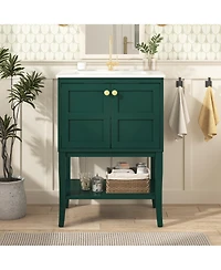 Casainc 24" Bathroom Vanity Cabinet with Sink Top, Modern Storage Cabinet with 2 Doors, Single Basin Unit