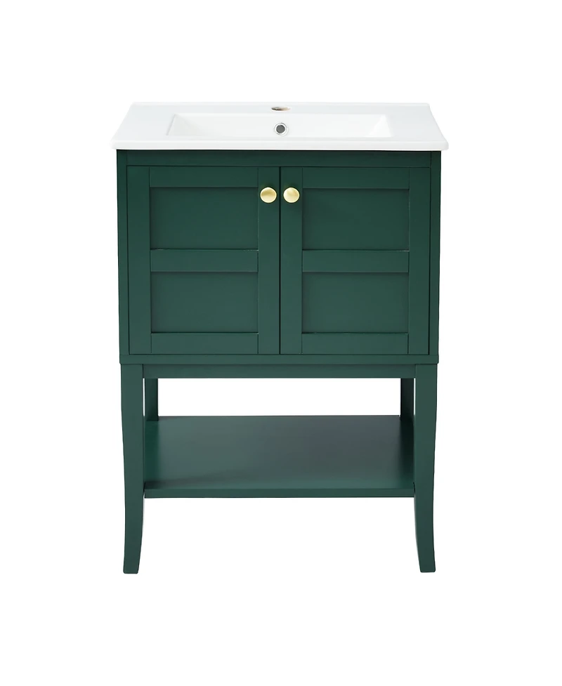Casainc 24" Bathroom Vanity Cabinet with Sink Top, Modern Storage Cabinet with 2 Doors, Single Basin Unit