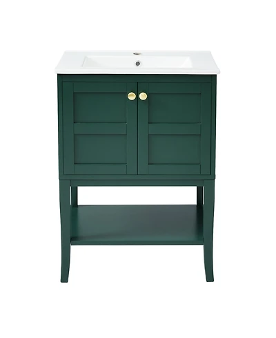 Casainc 24" Bathroom Vanity Cabinet with Sink Top, Modern Storage Cabinet with 2 Doors, Single Basin Unit