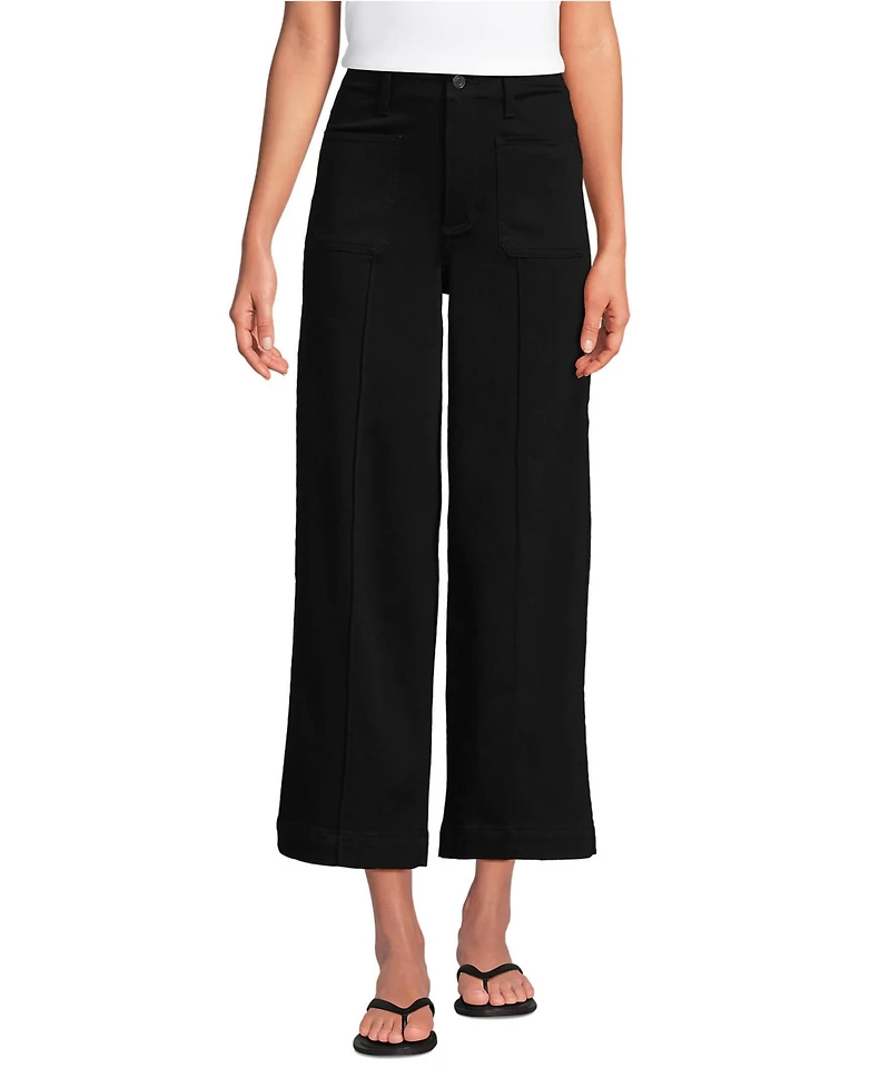 Lands' End Women's Denim High Rise Patch Pocket Extra Wide Leg Crop Jeans