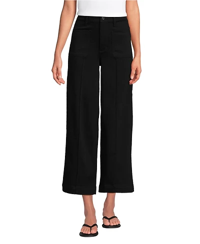 Lands' End Women's Denim High Rise Patch Pocket Extra Wide Leg Crop Jeans