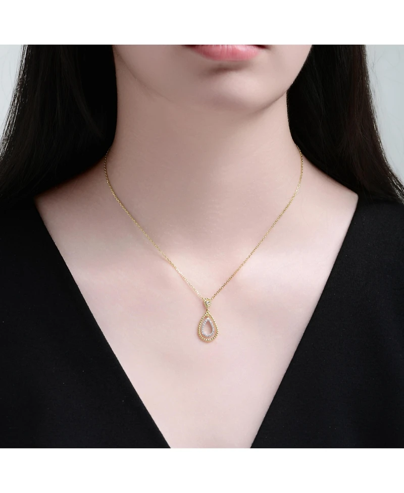 Rachel Glauber Two Tone with Clear Cubic Zirconia Tear Drop Pendant Necklace