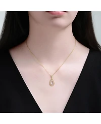 Rachel Glauber Two Tone with Clear Cubic Zirconia Tear Drop Pendant Necklace