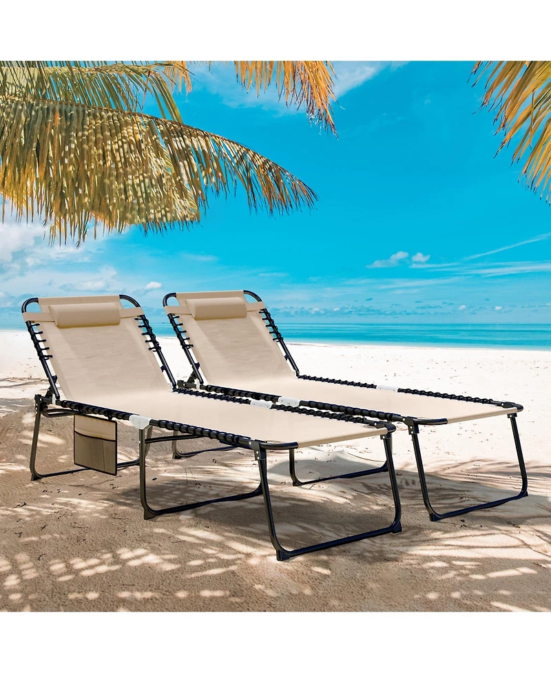 Gymax Oversize Folding Chaise Lounge w/ Adjustable Backrest Detachable Pillow Pocket