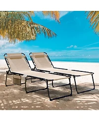 Gymax Oversize Folding Chaise Lounge w/ Adjustable Backrest Detachable Pillow Pocket