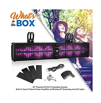 Pyle 32” Powered Atv/Utv Soundbar System - Built-in Stereo Amplifier w/ Wireless Bt Streaming and Led Lights
