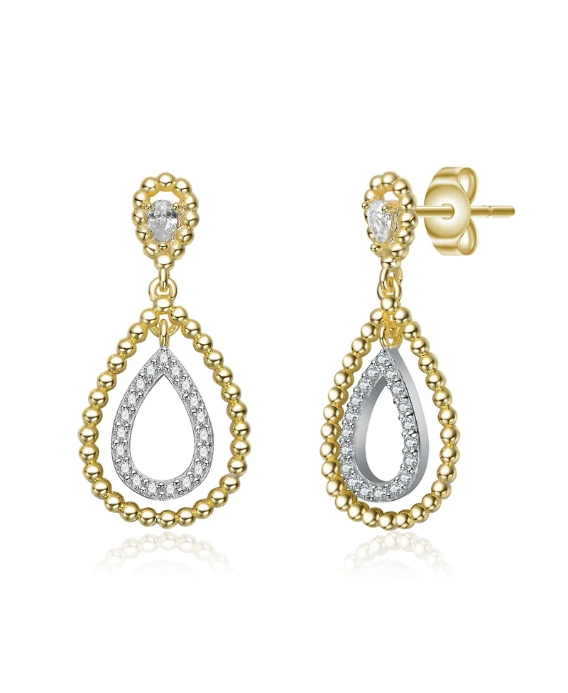 Rachel Glauber Two Tone with Clear Cubic Zirconia Tear Drop Earrings