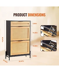 Slickblue Narrow Rattan Shoe Cabinet with 2 Flip Drawers and 1 Slide Drawer, Metal Legs