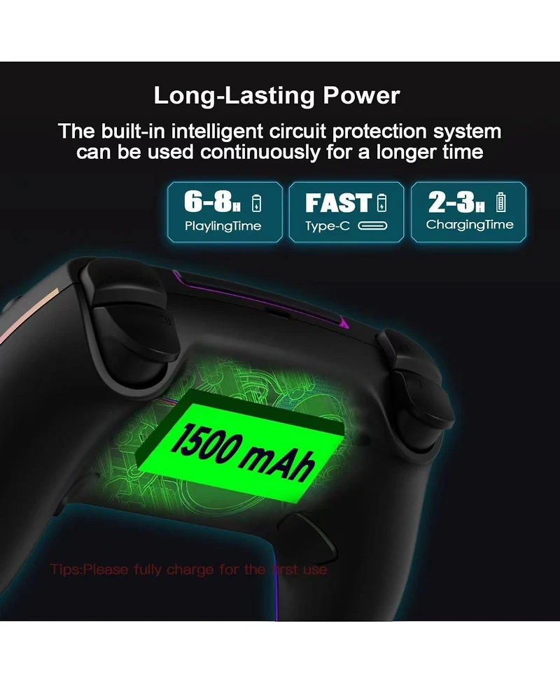 Nbcp Wireless Controller with 7 Rgb Colors for PS5 Pro/Slim, Steam, iOS, Mac, Pc Windows, Android, Dual Vibration, Turbo, Programmable, 3.5mm Audio Ja