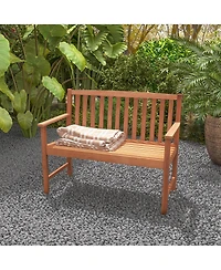 Gymax Patio Wood Bench 2-Seat Outdoor Bench w/ Cozy Armrests & Backrest