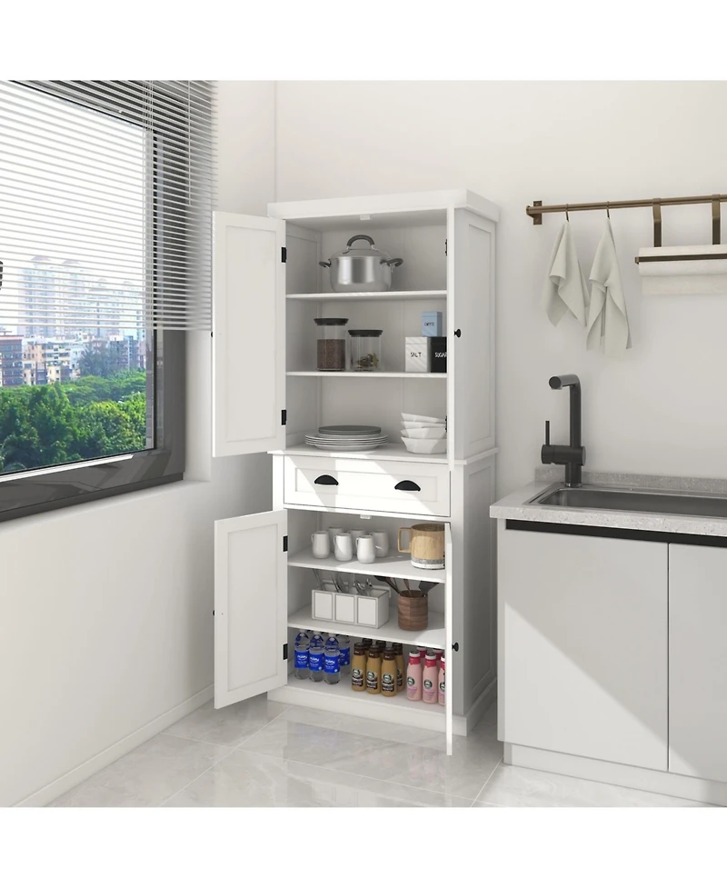 Casainc 71" Tall Storage Cabinet With Drawer, 4 Doors and Adjustable Shelves for Kitchen or Laundry