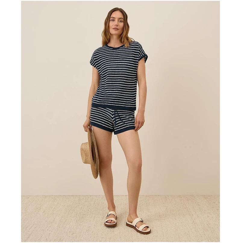 Pact Beachside Crochet Knit Short Sleeve Top