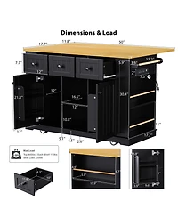 Casainc 53" Kitchen Island With Drop Leaf, Power Outlet, Storage Racks, Rolling Cart on 5 Wheels (No Stools)