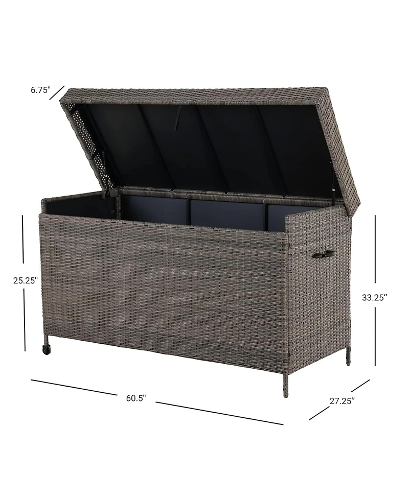 Mondawe Outdoor Resin Willow Storage Box,With Soft Closure Lid And Wheels & Uv/Rain Resistant,Brown