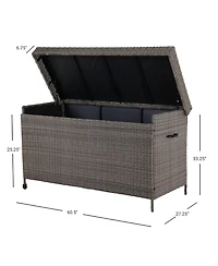 Mondawe Outdoor Resin Willow Storage Box,With Soft Closure Lid And Wheels & Uv/Rain Resistant,Brown
