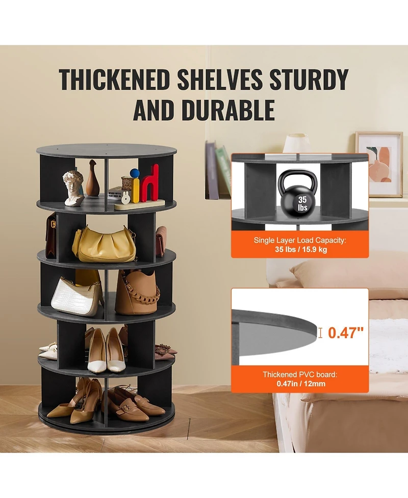 Slickblue 5-Tier Rotating Shoe Rack Tower, 360° Spinning Carousel Organizer for Entryway