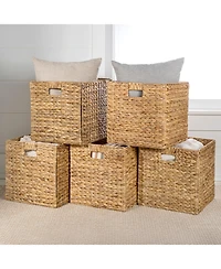 Happimess Bryce Classic Farmhouse Hand-Woven Hyacinth Collapsible Storage Cube Baskets with Handles (Set of 5