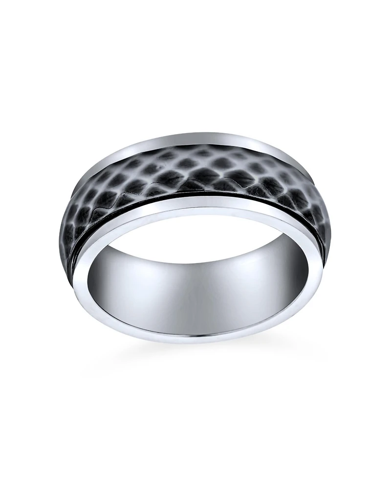 Bling Jewelry Multi Faceted Prism Cut Band Fidget Spinner Rings Two Silver Tone Oxidized Stainless 8MM