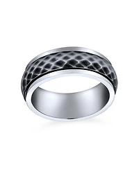 Bling Jewelry Multi Faceted Prism Cut Band Fidget Spinner Rings Two Silver Tone Oxidized Stainless 8MM