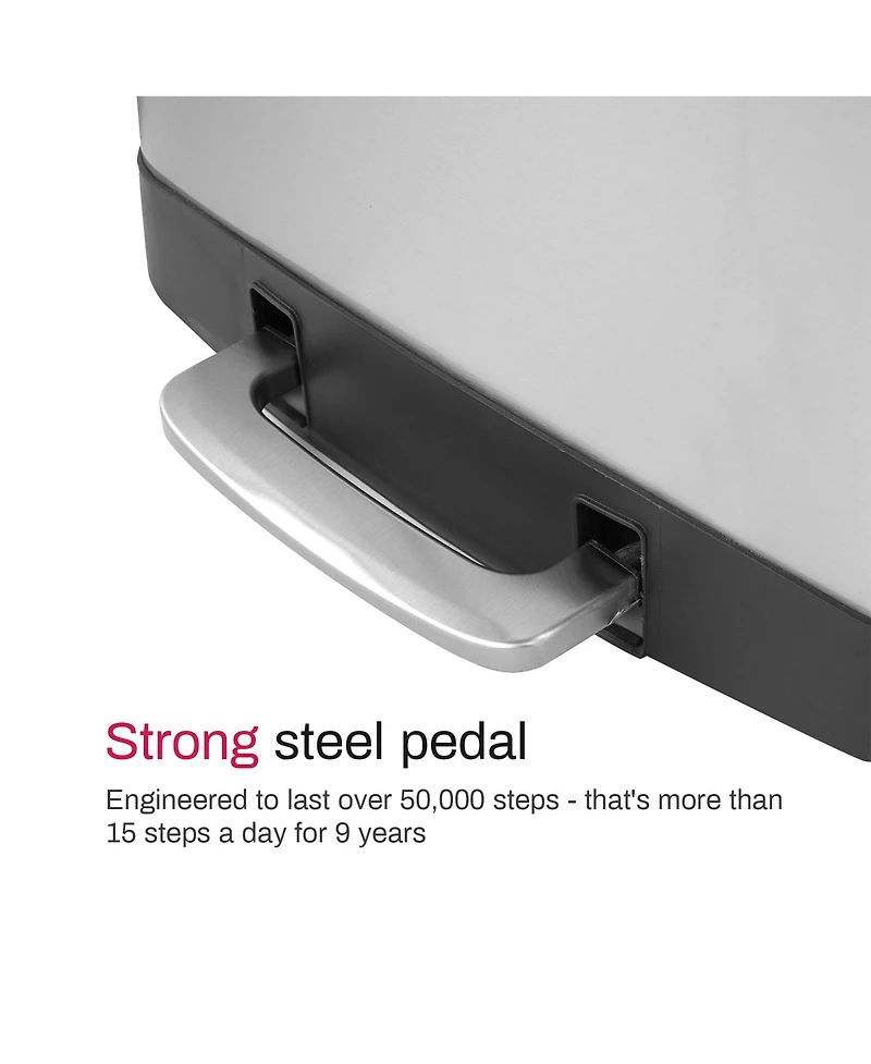 Mega Casa 13 Gal./50 Liter Stainless Steel Rectangular Step-on Trash Can for Kitchen