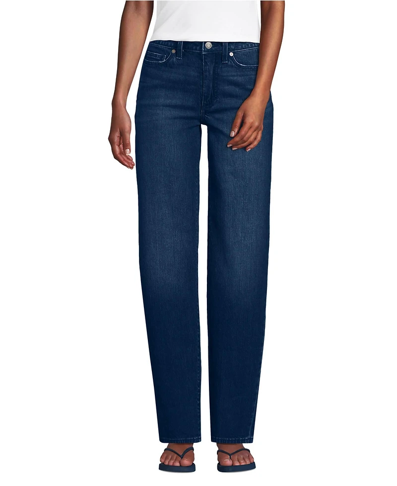 Lands' End Women's Soft Denim Mid Rise Relaxed Straight Leg Jeans