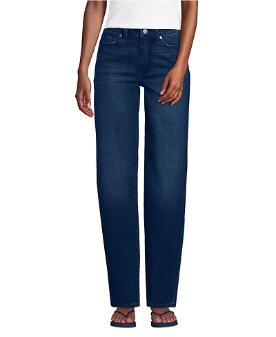 Lands' End Women's Soft Denim Mid Rise Relaxed Straight Leg Jeans