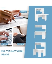 L-Shaped Desk Corner Computer Desk with Open Storage Hutch and Cabinet