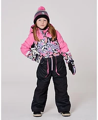 Deux par Girl One-Piece Play Snowsuit Black Retro Flower Print