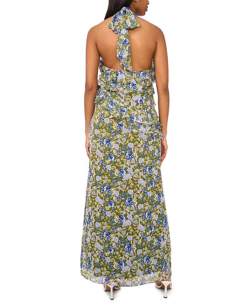 CeCe Women's Sleeveless Halter-Neck Chiffon Maxi Dress