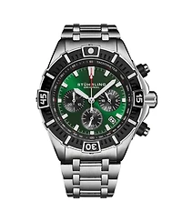 Stuhrling 1022 Men s Chronograph Watch Quartz Movement Green Dial Black Subdials Black Bezel Stainless Steel Bracelet 50M Water Resistant Date Window