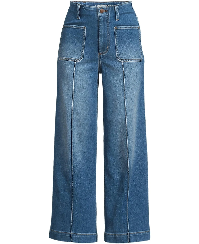 Lands' End Women's Recover Denim High Rise Patch Pocket Extra Wide Leg Crop Jeans