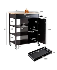 Gymax Mobile Kitchen Island Cart Serving Utility Trolley Drawer Shelf Towel Rack