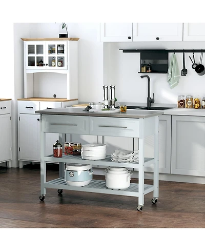 Halifax North America Mobile Kitchen Assistant: Gray Utility Cart with Stainless Top & Drawers