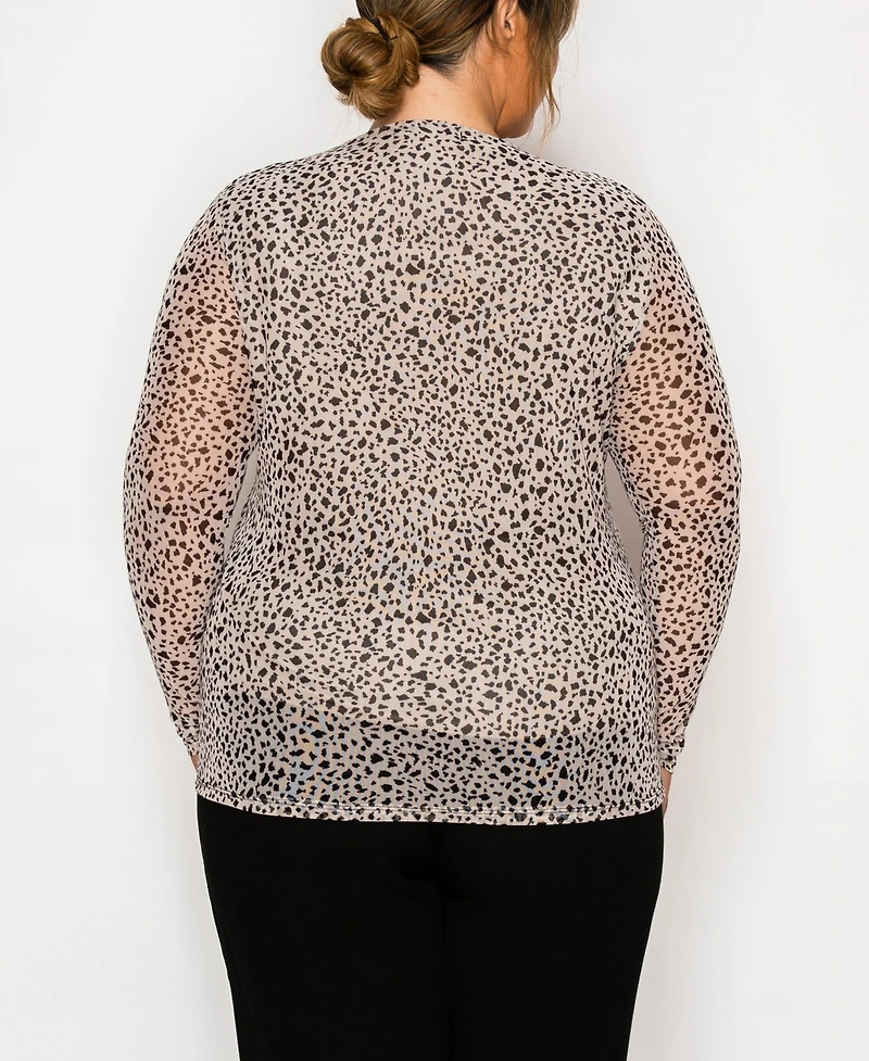 Coin 1804 Plus Pebble Mesh Scoop Neck Long Sleeve Top